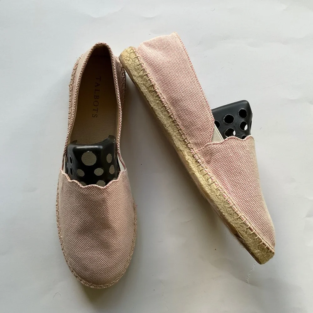 Talbots Pink Canvas Scalloped Espadrille Flats Shoes Sz 9M Coquette Tennis Prep.